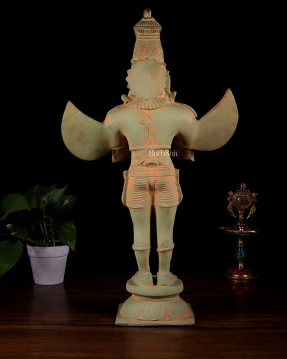 Brass Standing Garuda Dev Statue - 22 Inch Green sand patina