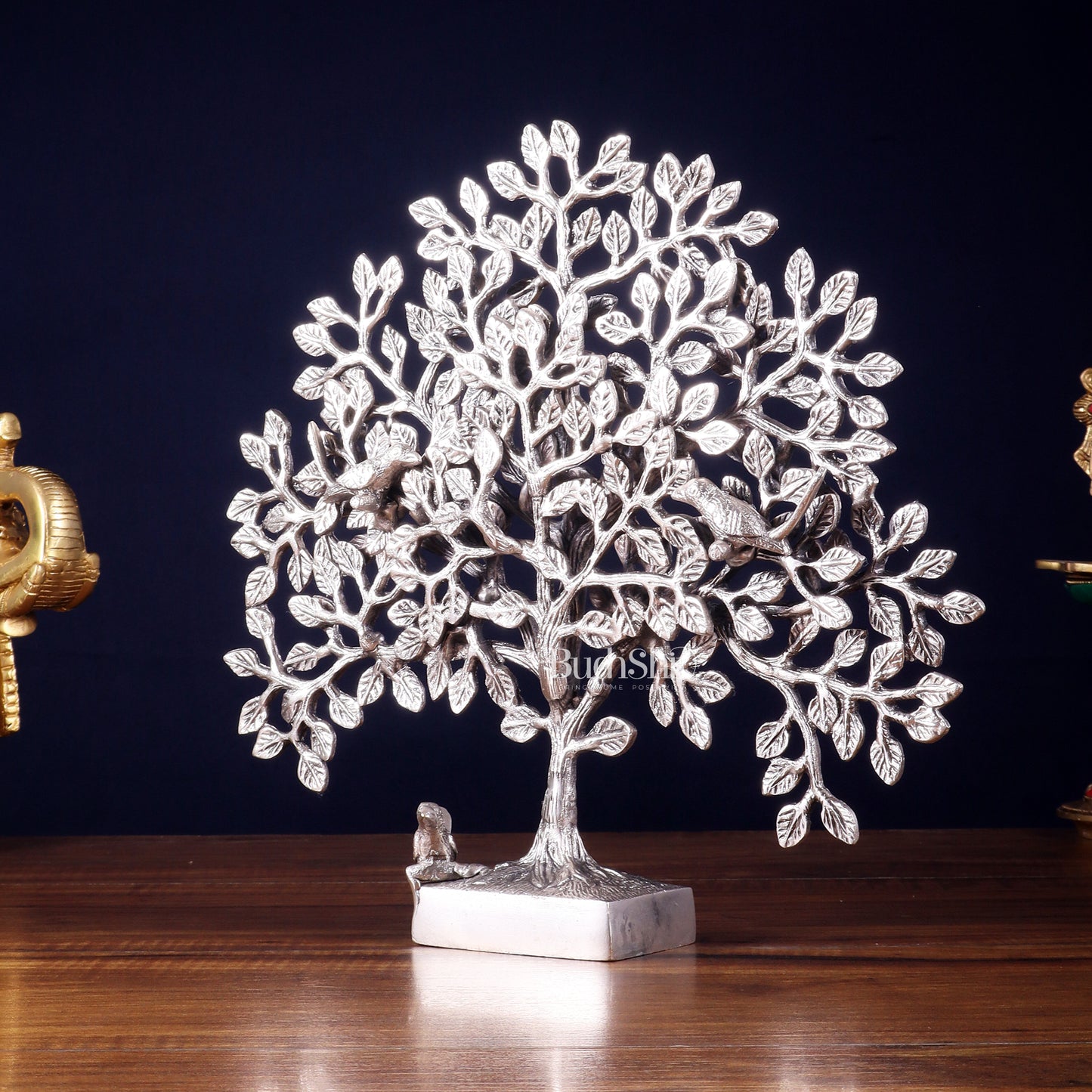 Brass Kalpavriksha tree for tables 11" silver plated