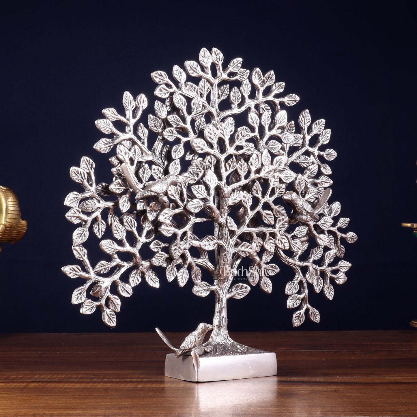 Brass Kalpavriksha tree for tables 11" silver plated