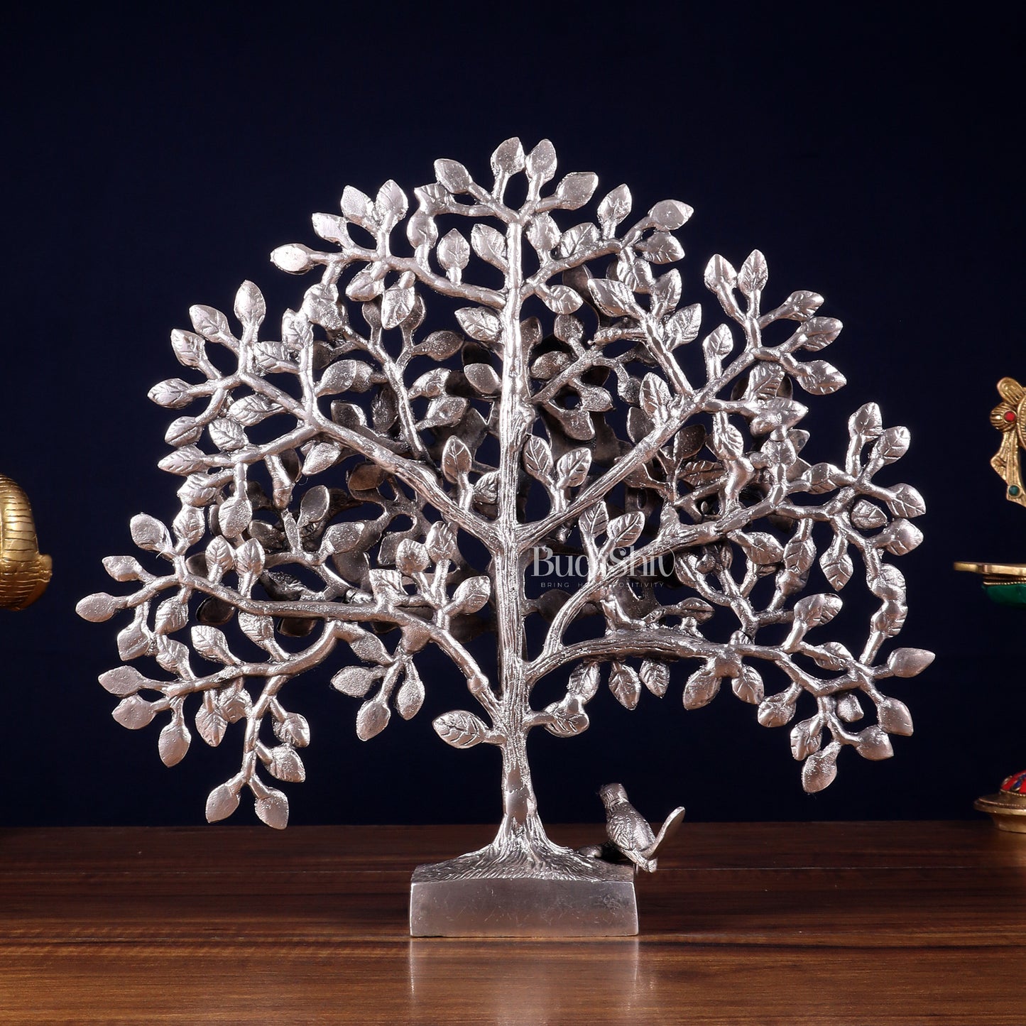 Brass Kalpavriksha tree for tables 11" silver plated