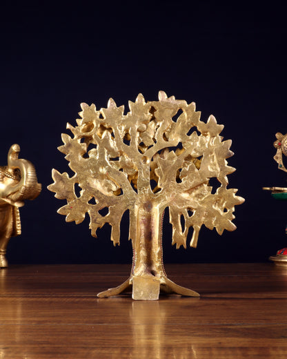 Pure Brass Handcrafted Kalpavriksha Tree - Table Standing 9" stonework