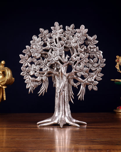 Pure Brass Handcrafted Kalpavriksha Tree - Table Standing - 11" silver plated