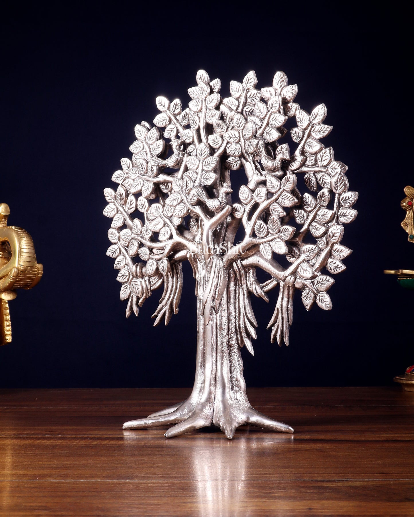 Pure Brass Handcrafted Kalpavriksha Tree - Table Standing - 11" silver plated