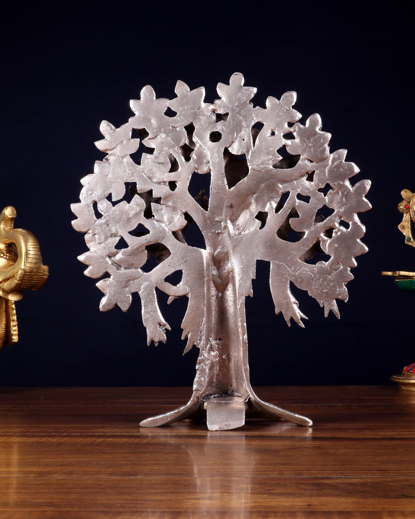 Pure Brass Handcrafted Kalpavriksha Tree - Table Standing - 11" silver plated