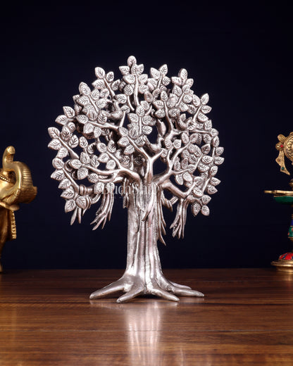 Pure Brass Handcrafted Kalpavriksha Tree - Table Standing - 11" silver plated