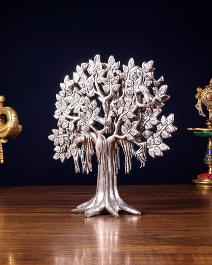 Pure Brass Handcrafted Kalpavriksha Tree - Table Standing 9" silver plated