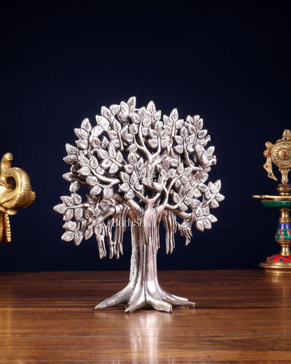 Pure Brass Handcrafted Kalpavriksha Tree - Table Standing 9" silver plated
