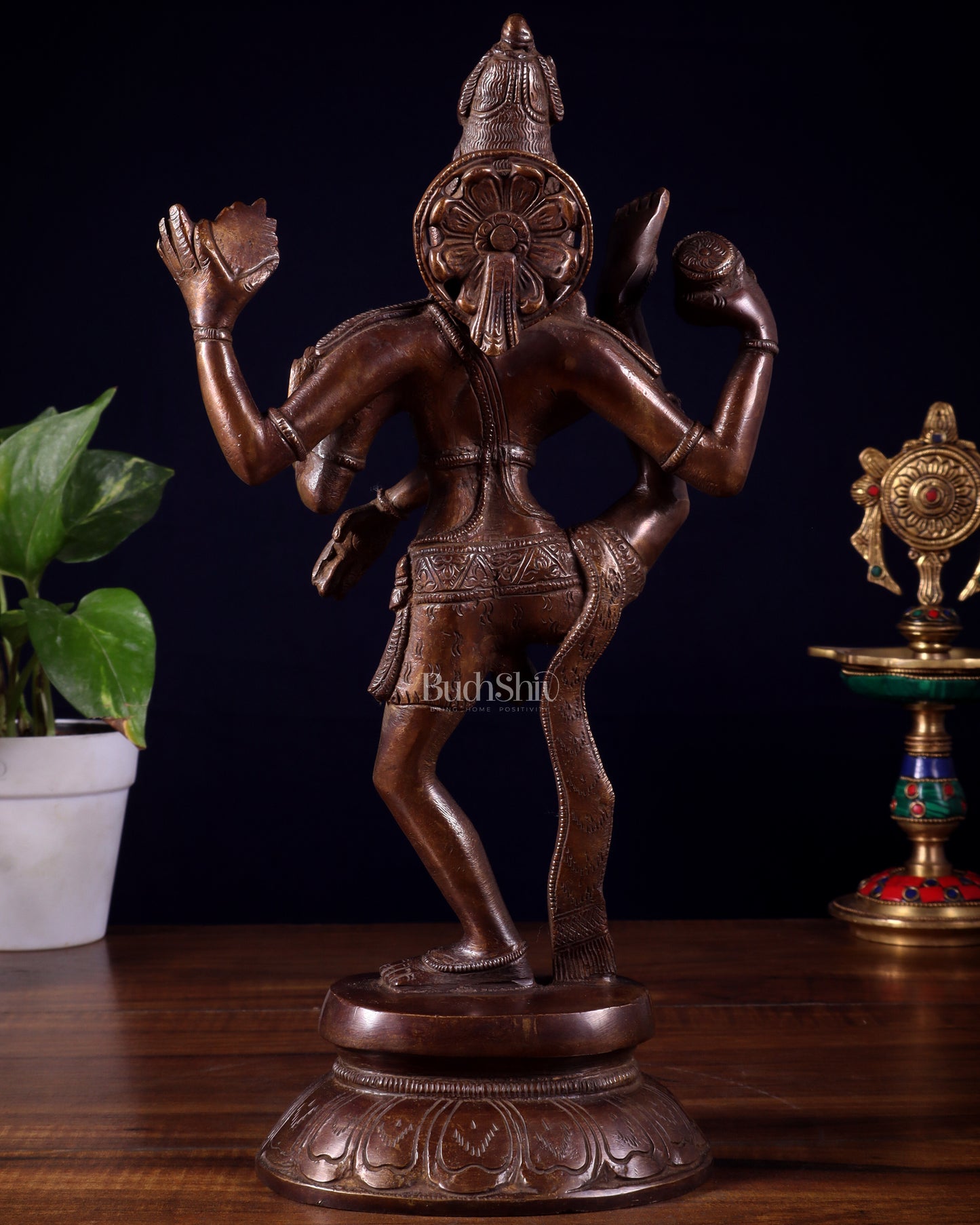 Pure Brass Urdhva Tandava Dancing Shiva Statue – Dark Brown Tone 12"
