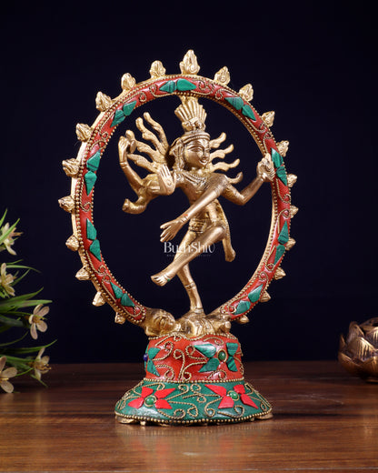 Brass Superfine Nataraja Idol - 7.5 Inch stonework