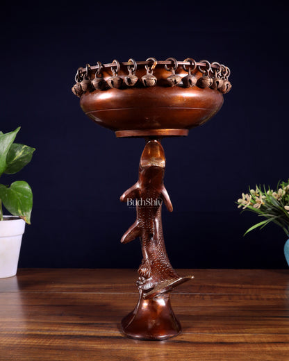 Designer Brass Jumping Dolphin Urli Bowl with Ghungroos | Unique Festive Decor & Gift
