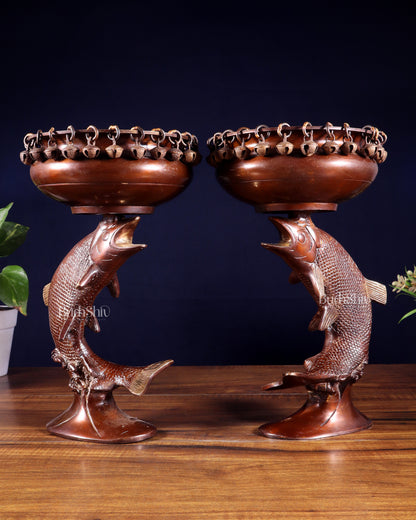 Pair of Designer Brass Jumping Dolphin Urli Bowls with Ghungroos | Festive Décor & Auspicious Gifting