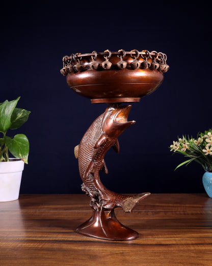 Designer Brass Jumping Dolphin Urli Bowl with Ghungroos | Unique Festive Decor & Gift