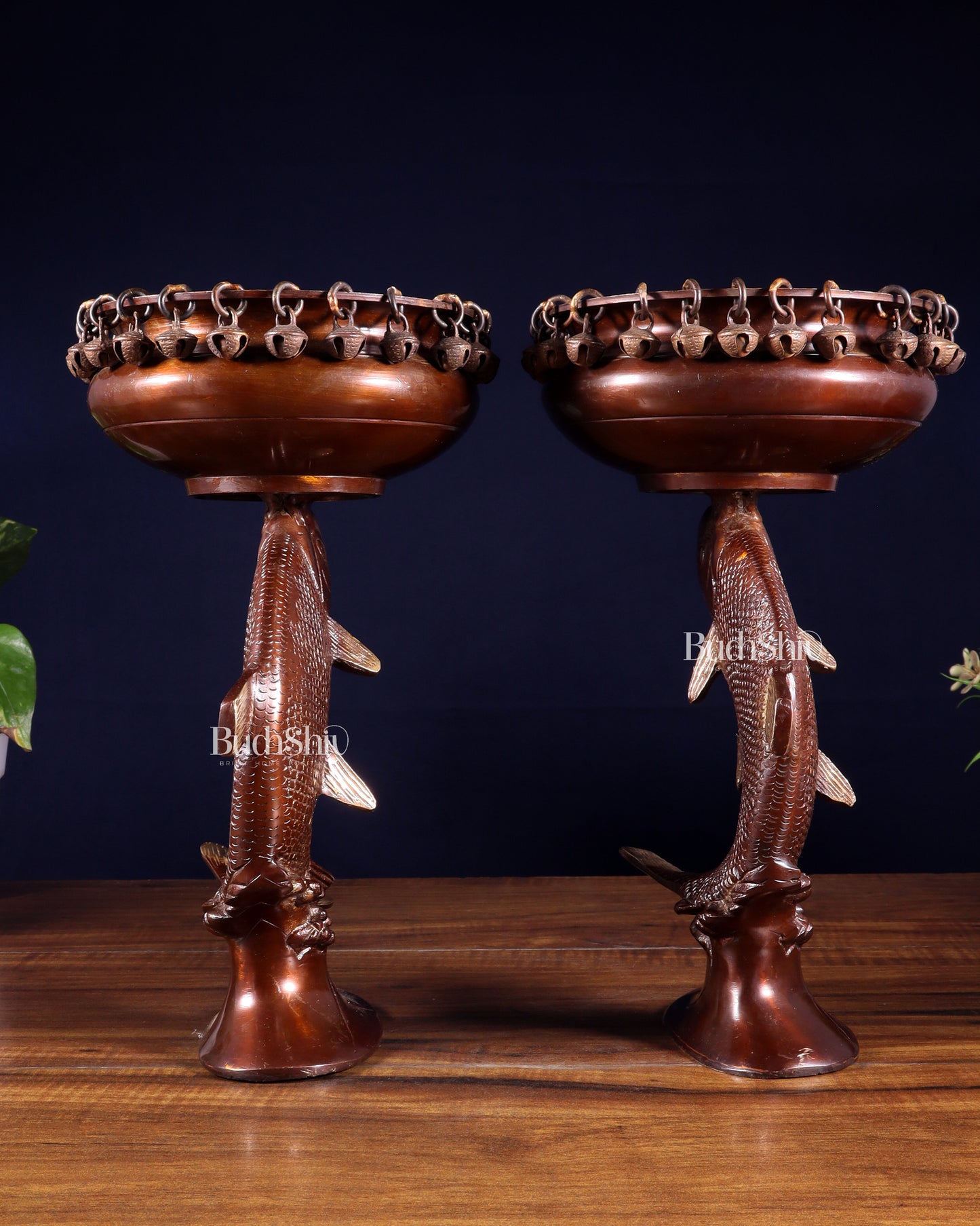 Pair of Designer Brass Jumping Dolphin Urli Bowls with Ghungroos | Festive Décor & Auspicious Gifting
