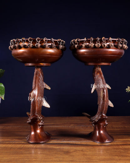 Pair of Designer Brass Jumping Dolphin Urli Bowls with Ghungroos | Festive Décor & Auspicious Gifting