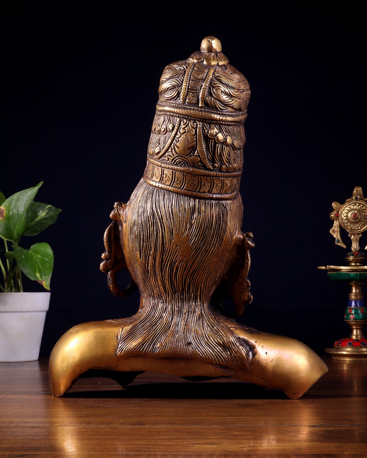 Brass Parvati face Bust table accent 12" Burnt brass tone