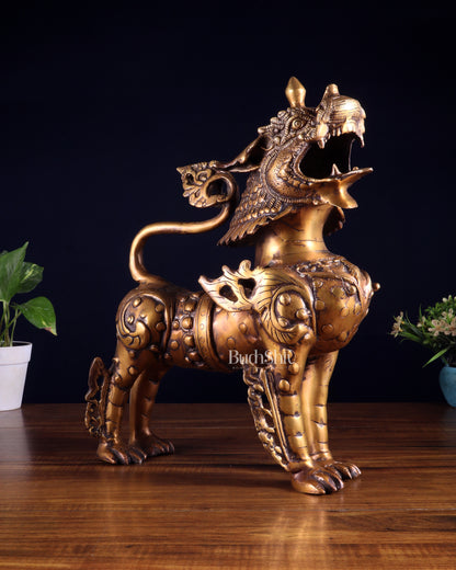 Vintage Brass Tibetan Snow Lion Statue 14.5 inch