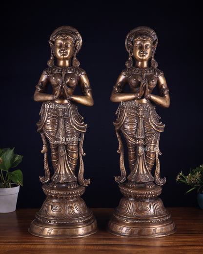 Vintage Brass Namaste Welcome Ladies – Pair