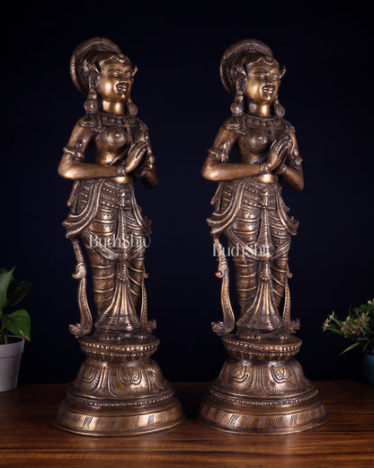 Vintage Brass Namaste Welcome Ladies – Pair