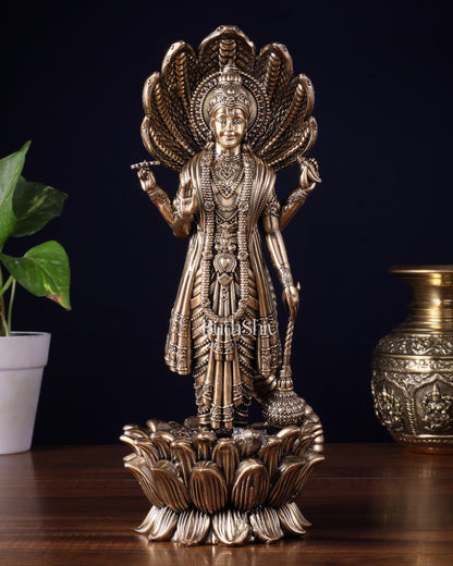 Pure Brass Lord Vishnu Standing with Sheshanaag – Superfine Carvings 11.5 inch
