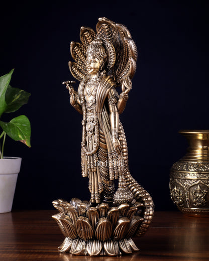 Pure Brass Lord Vishnu Standing with Sheshanaag – Superfine Carvings 11.5 inch