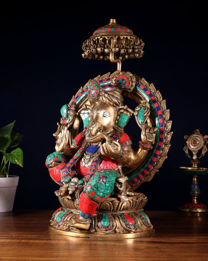 Brass Lord Ganesha Statue Seated on a Throne - 18 inch