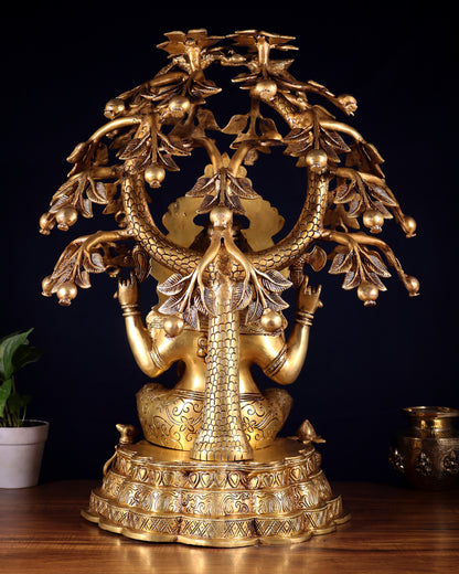 Large Brass Lord Ganesha under Tree statue - 24 inches