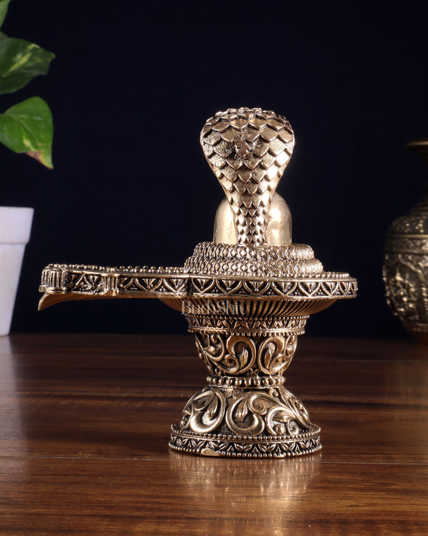 Brass Superfine Shivling Idol – Intricate Design, 4.8" Height
