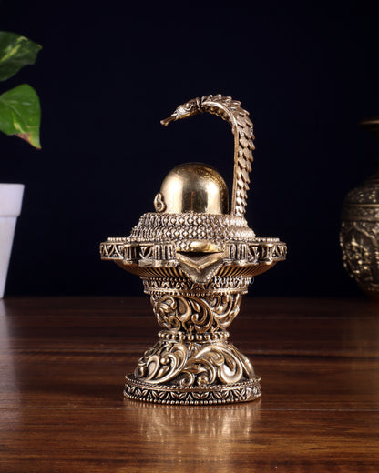 Brass Superfine Shivling Idol – Intricate Design, 4.8" Height