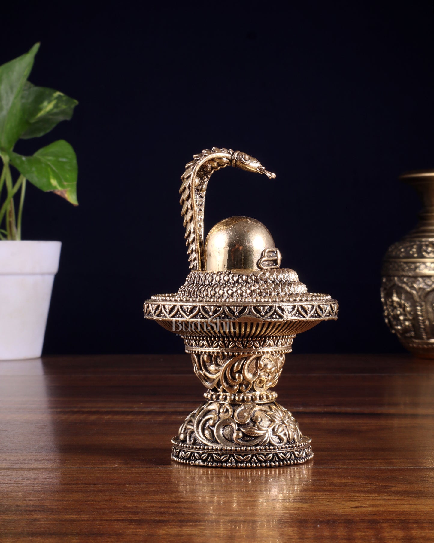 Brass Superfine Shivling Idol – Intricate Design, 4.8" Height