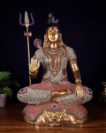 Handcrafted Pure Brass Lord Shiva Statue - 23" Height Jewelled up work