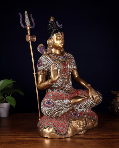 Handcrafted Pure Brass Lord Shiva Statue - 23" Height Jewelled up work