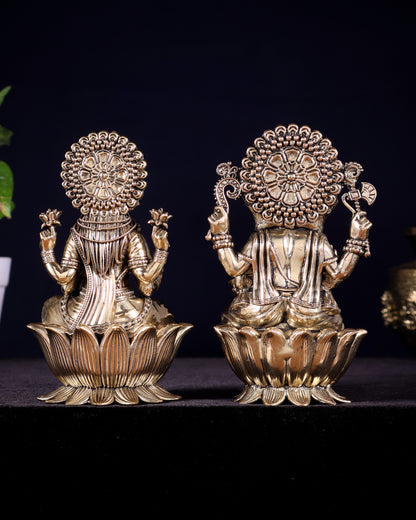 Pure Brass Superfine Ganesha Lakshmi Idol Set – Available in 4, 6 & 8 Inches