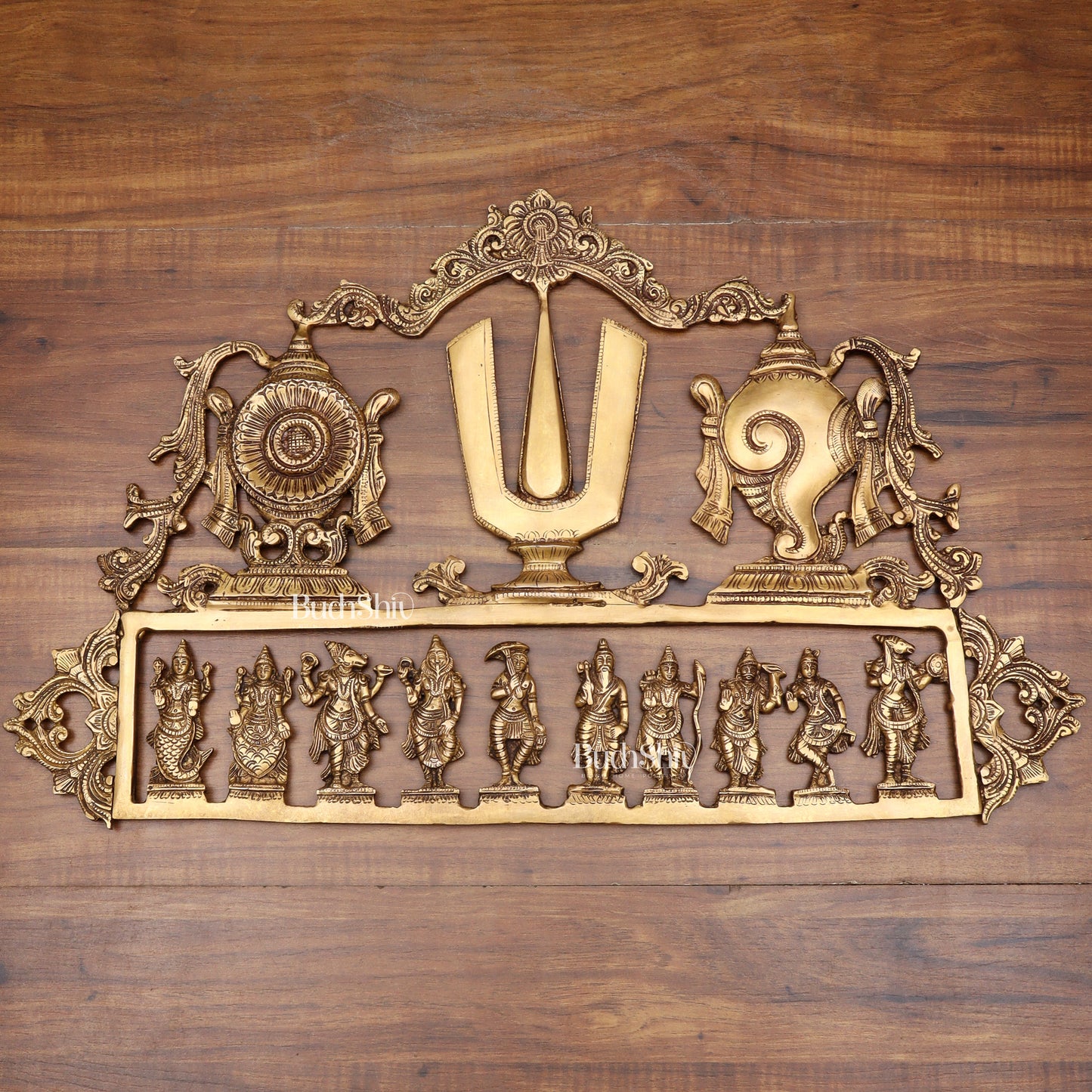 Pure Brass Vishnu Dashavatar Wall Panel with Shankh Chakra Design 24 inch