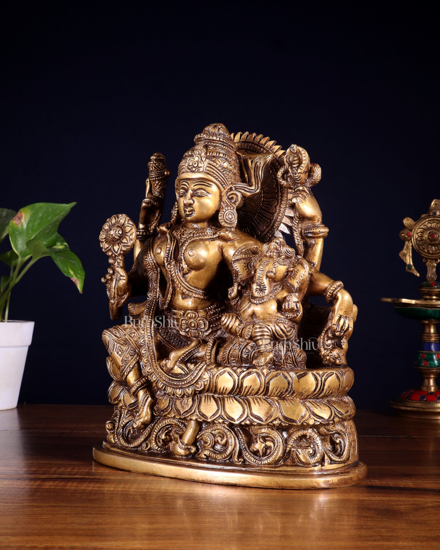 Pure Brass Goddess Parvati with Baby Ganesha Statue – 9 Inches