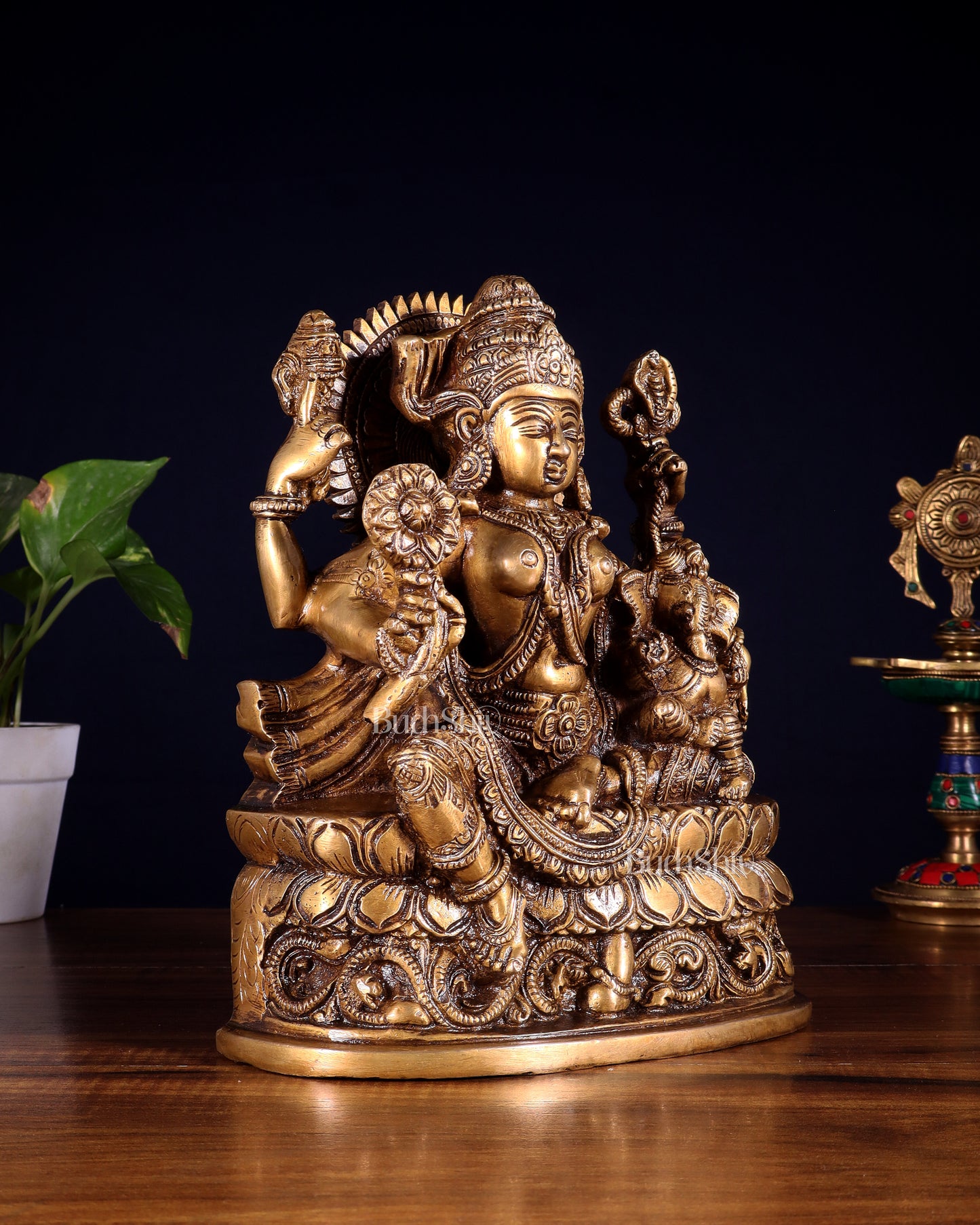 Pure Brass Goddess Parvati with Baby Ganesha Statue – 9 Inches