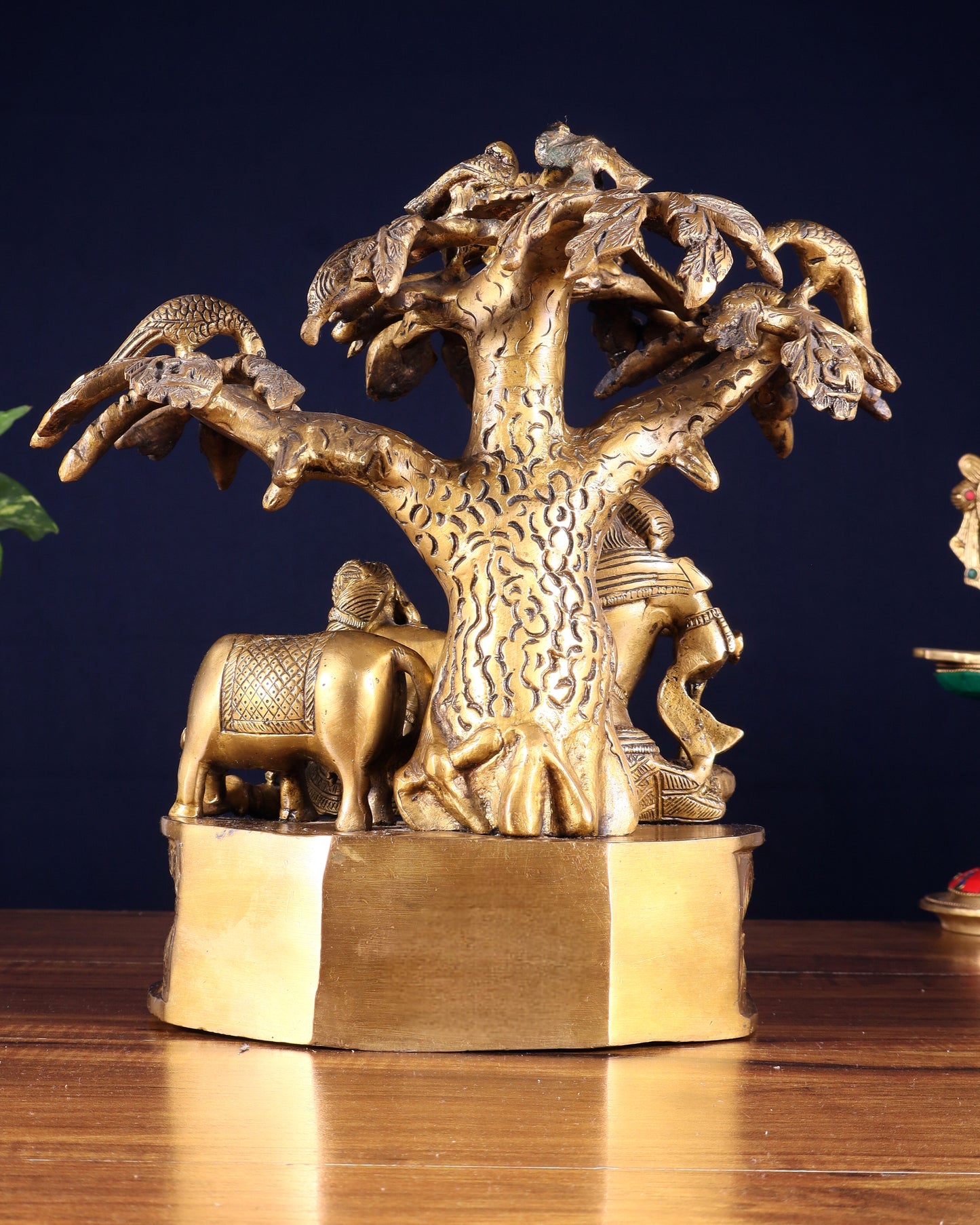 Brass Radha Krishna sitting Under Tree Idol - 10 inch