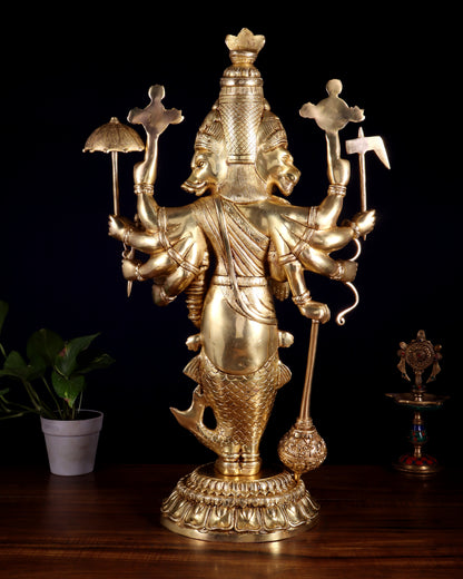 Brass Vishnu Dashavatar Depiction in a Single Statue 24 inch Masterpiece
