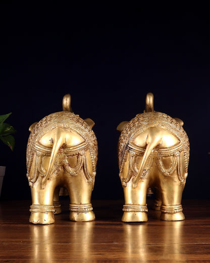Brass big Elephants pair with trunk up statues 11"
