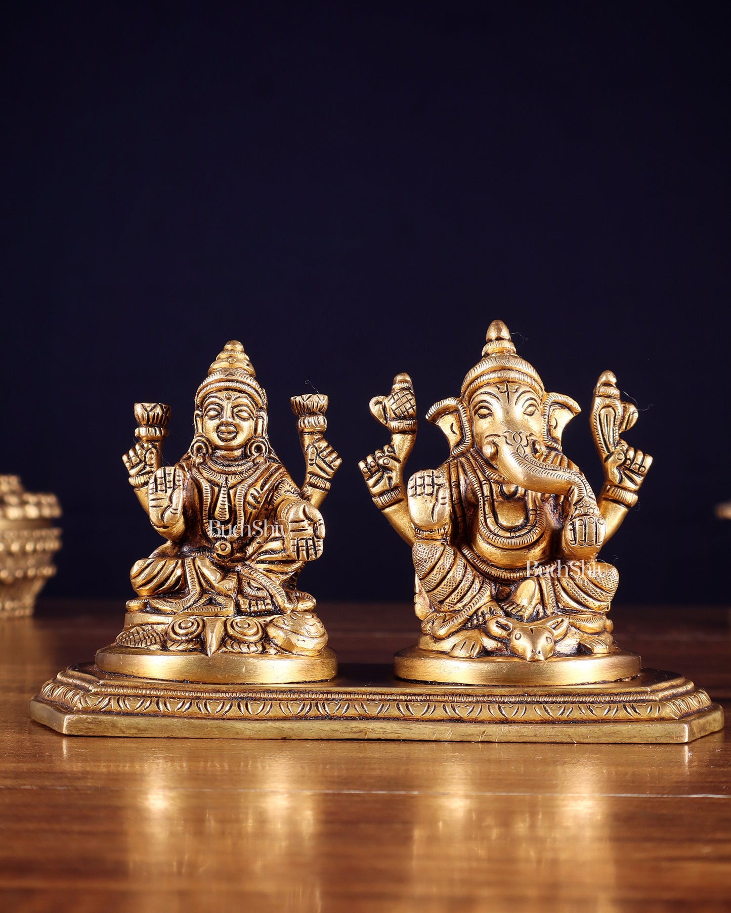 Pure Brass Ganesh Lakshmi Idol on Same Base 4 inch