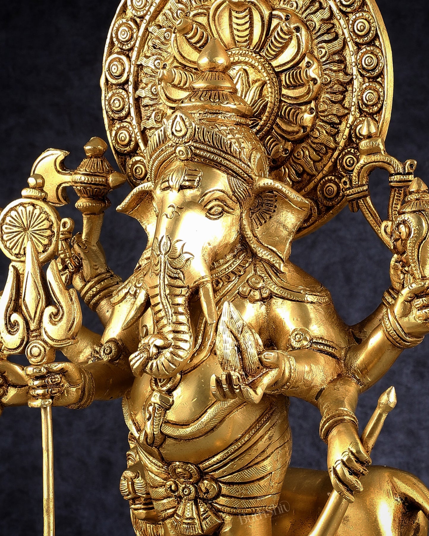 Large Brass Kana Drishti Ganesha Standing with Lion Statue | (18 inch/ 12kg)