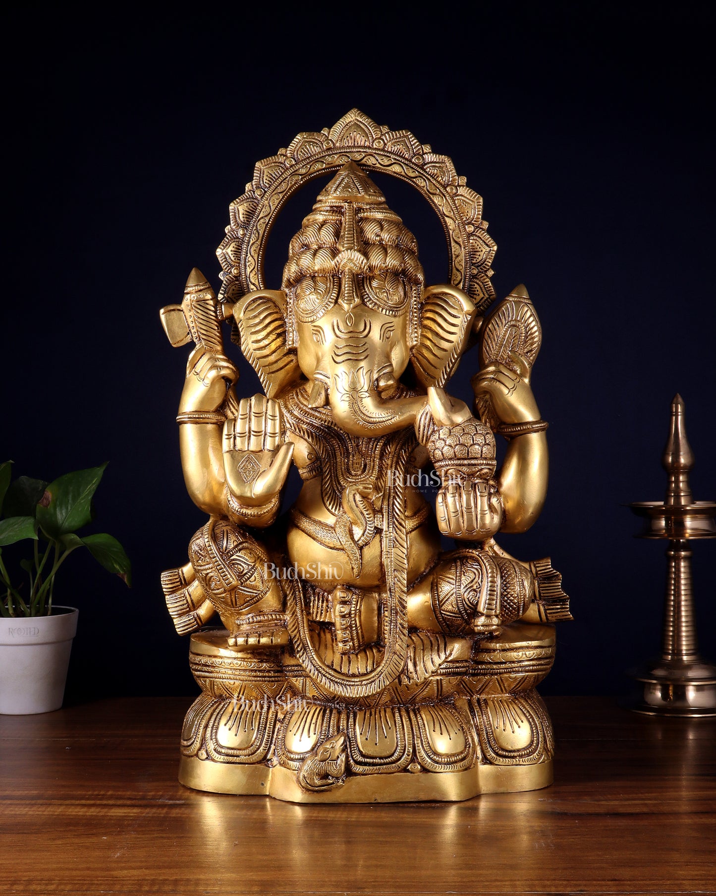 Brass Lord Ganesha Statue with Enhanced Carvings – Divine Elegance 20"
