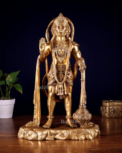 Pure Brass Standing Hanuman Statue - 18 inch
