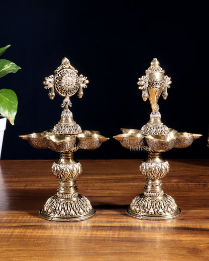 Brass Superfine Shanku Chakra Lamps – Intricately Crafted 8 inch
