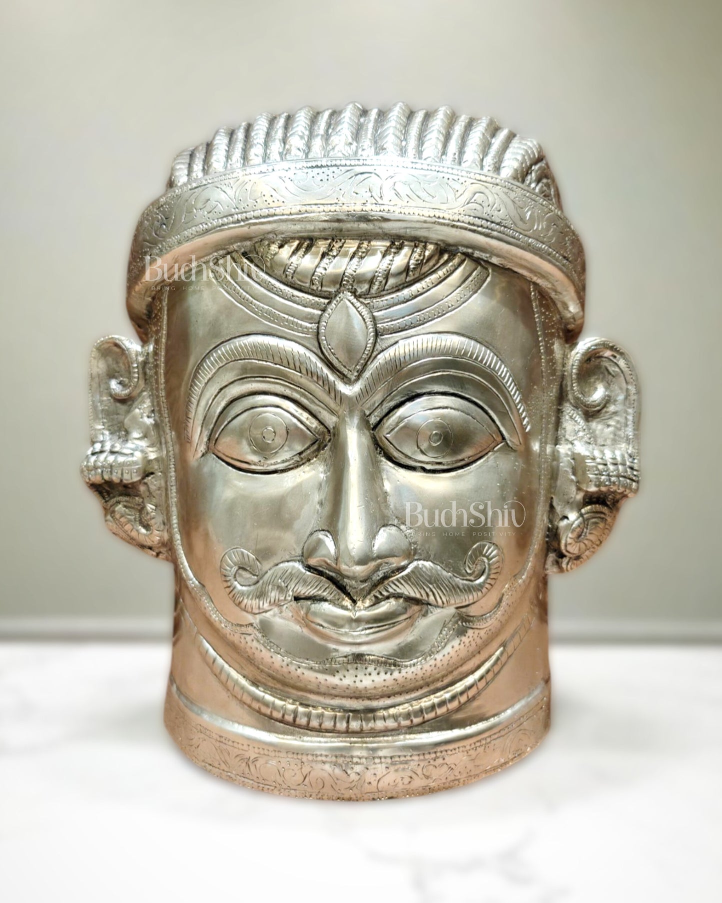 Brass Lord Shiva Face Mukhalingam – 11 inch silver plated