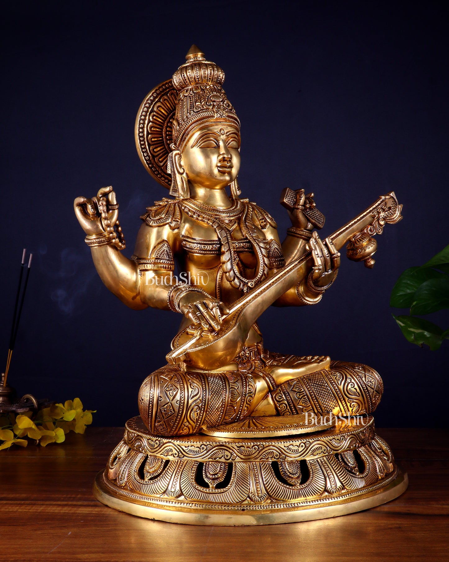Pure Brass Superfine Saraswati Statue – Large Size 17.5"