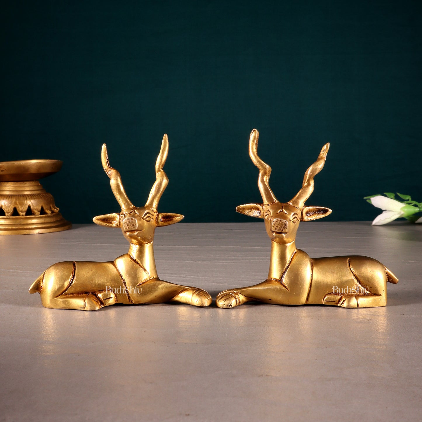Pure Brass Small Pair of Sitting Deer – Vastu Approved 3.5 inch