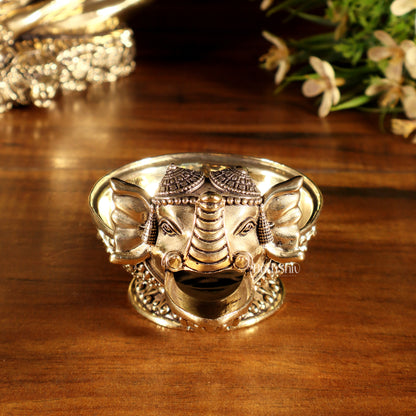 Beautiful Superfine Brass Elephant Face Design Diya – Intricate Carvings