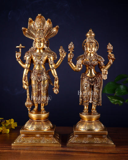 Brass Superfine Standing Lord Vishnu with Sheshanaag & Goddess Lakshmi Statue (Pair) 18 inch