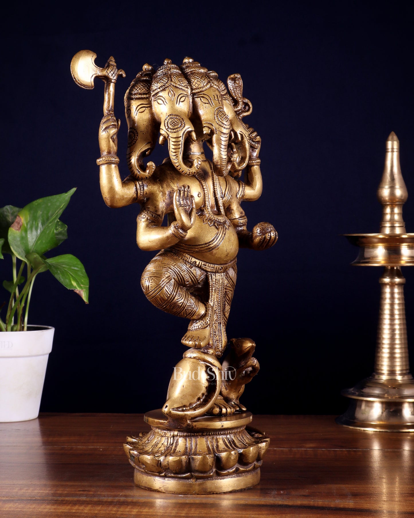 Brass Standing Panchmukhi Ganesha Statue 12 inch