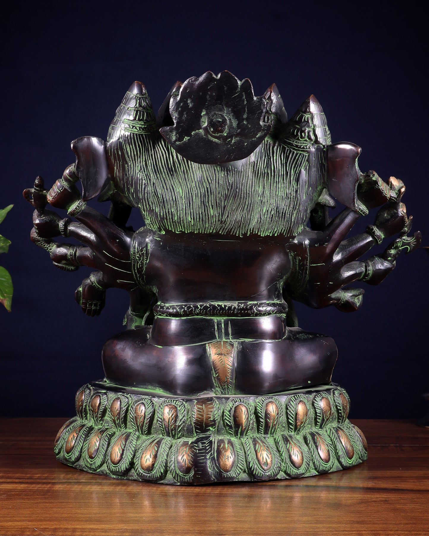 Pure Brass Large Panchmukhi Ganesha Statue - Black Green tone , 13"